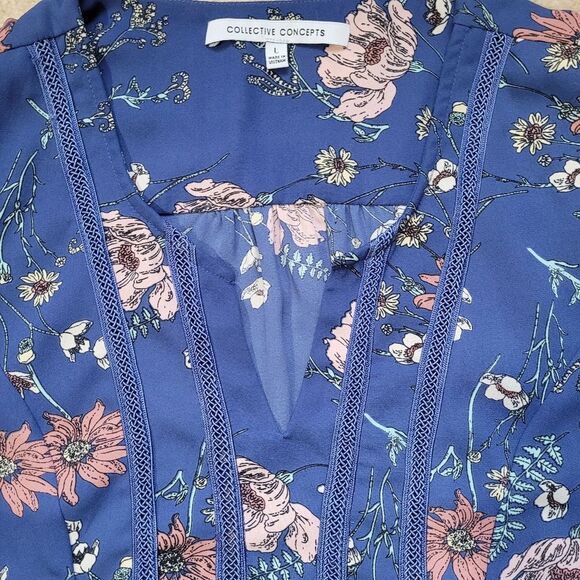 Blue and Pink Floral Collective Concepts Blouse - Size Large - Picture 2 of 4